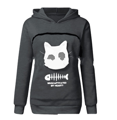 Women's Hoodie with Cat Pocket - Long Sleeve Pet Sweater