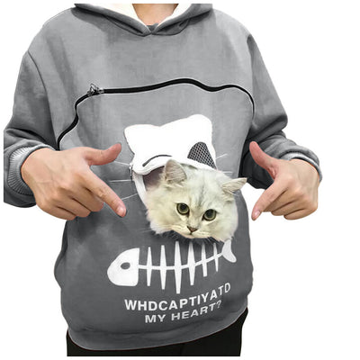 Women's Hoodie with Cat Pocket - Long Sleeve Pet Sweater