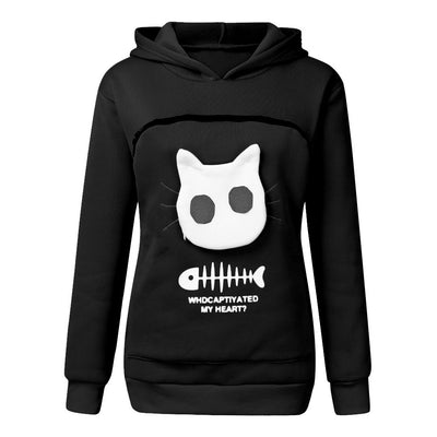 Women's Hoodie with Cat Pocket - Long Sleeve Pet Sweater