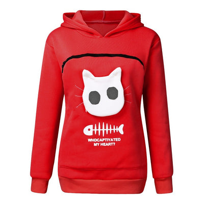 Women's Hoodie with Cat Pocket - Long Sleeve Pet Sweater