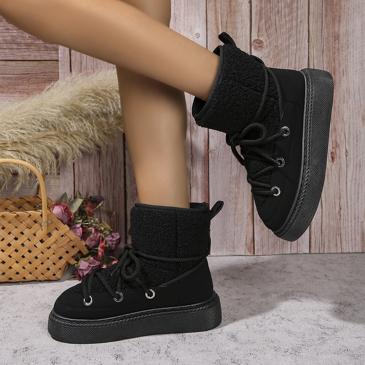 Fashion Lace-up Snow Boots Winter Flat