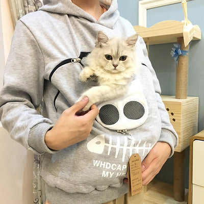 Women's Hoodie with Cat Pocket - Long Sleeve Pet Sweater