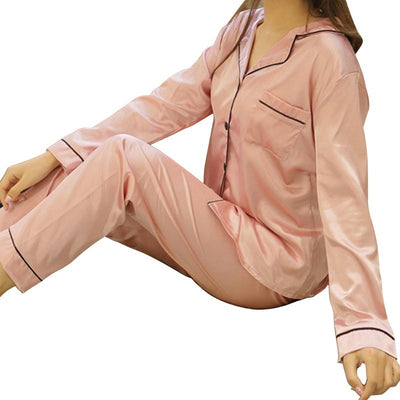 Women's Ice Silk Long Sleeve Pajama Set - Ultra-Soft Home Wear