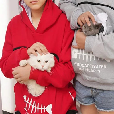 Women's Hoodie with Cat Pocket - Long Sleeve Pet Sweater