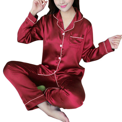 Women's Ice Silk Long Sleeve Pajama Set - Ultra-Soft Home Wear