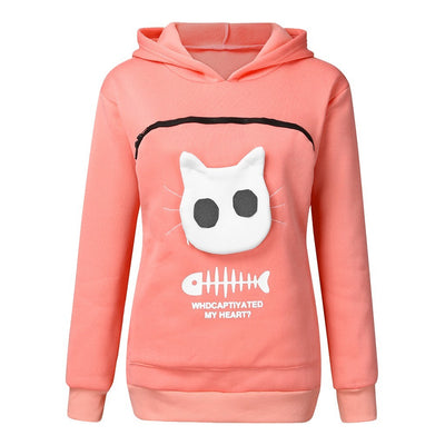 Women's Hoodie with Cat Pocket - Long Sleeve Pet Sweater