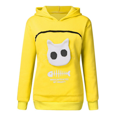 Women's Hoodie with Cat Pocket - Long Sleeve Pet Sweater