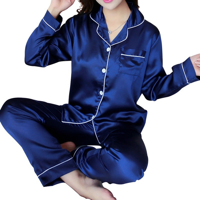 Women's Ice Silk Long Sleeve Pajama Set - Ultra-Soft Home Wear