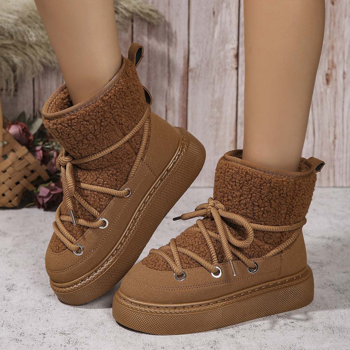 Fashion Lace-up Snow Boots Winter Flat