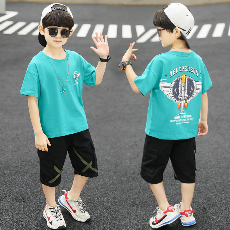 Summer Boy Student Fashion Sports Short-sleeved Shorts Suit