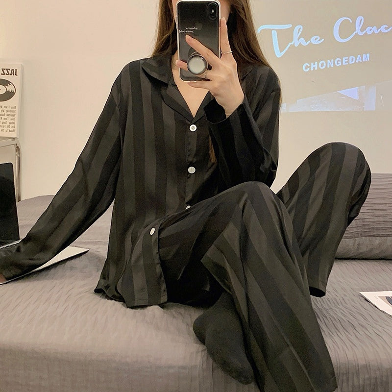 Women's Ice Silk Long Sleeve Pajama Set - Ultra-Soft Home Wear